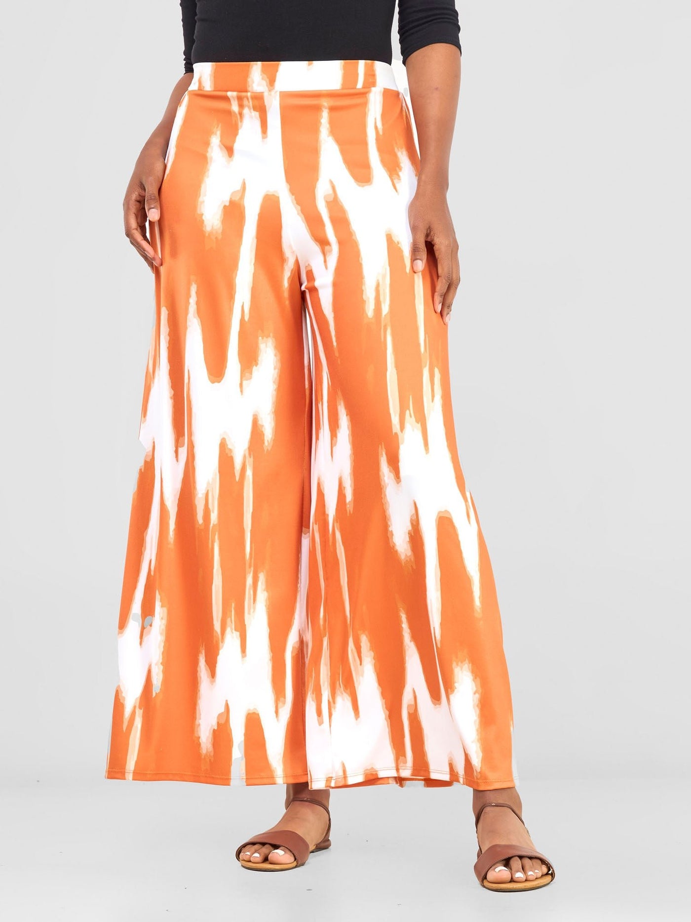 Nkasi Wide Leg Pants - White / Orange Shibori Print