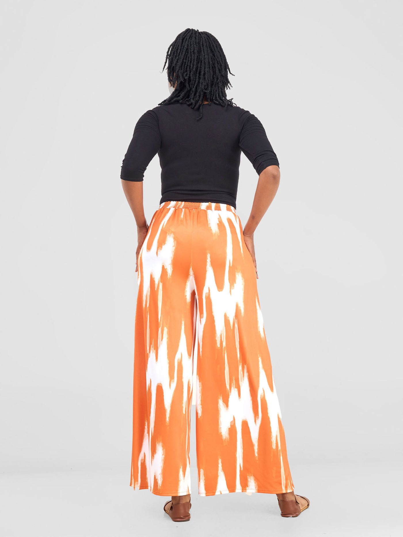 Nkasi Wide Leg Pants - White / Orange Shibori Print