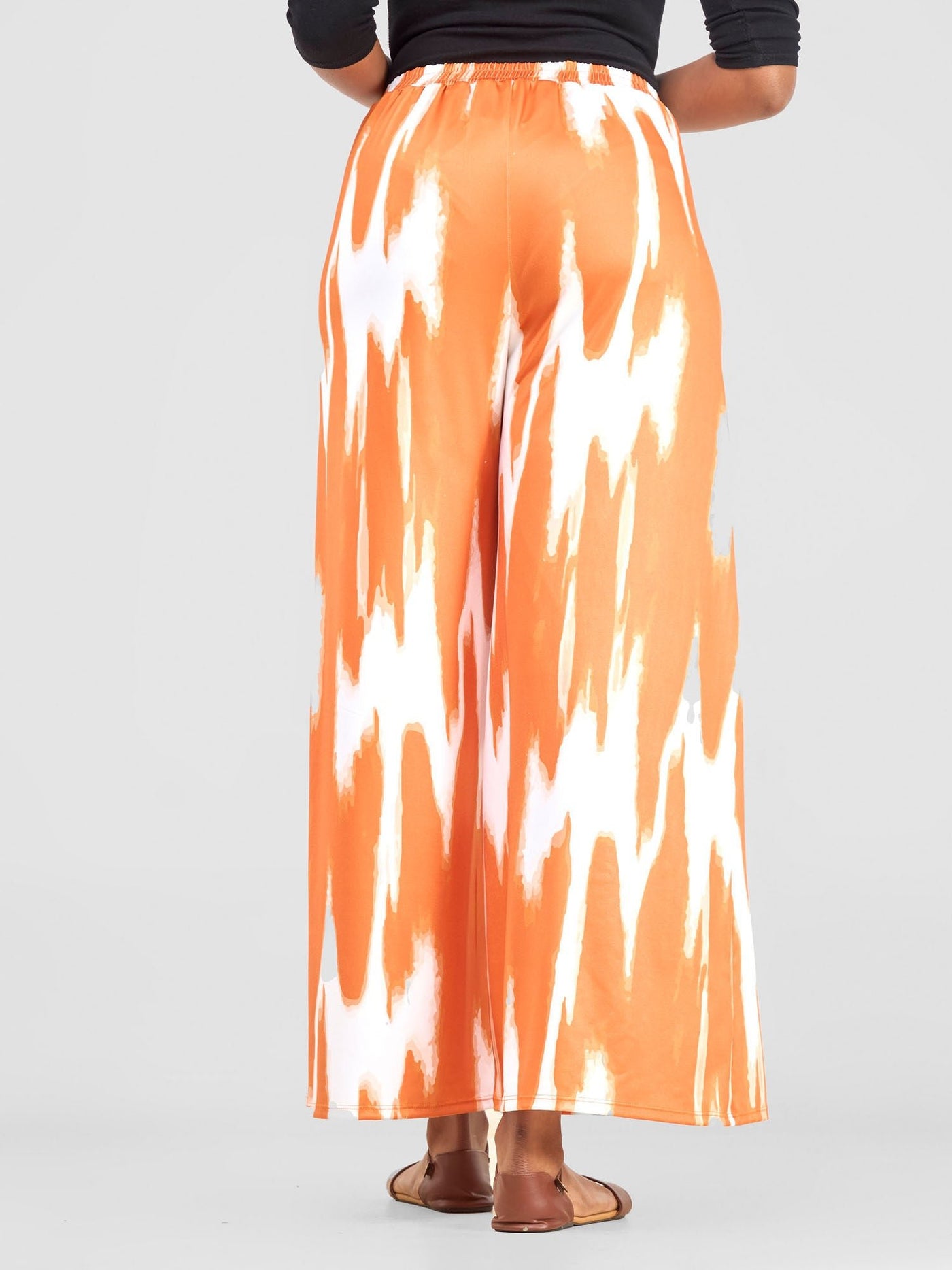 Nkasi Wide Leg Pants - White / Orange Shibori Print