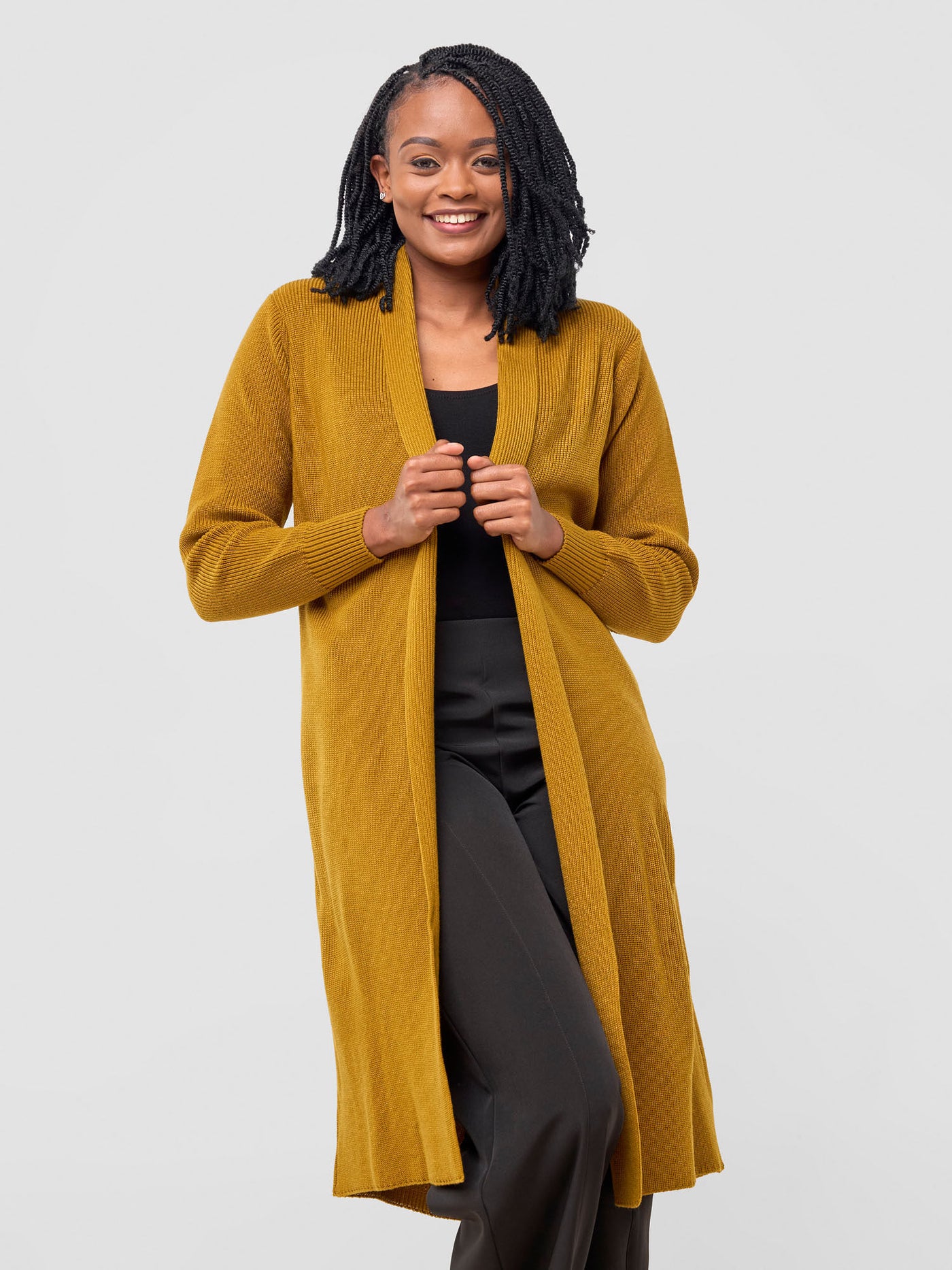 Vivo Long Sleeve Midi Waterfall - Dark Mustard