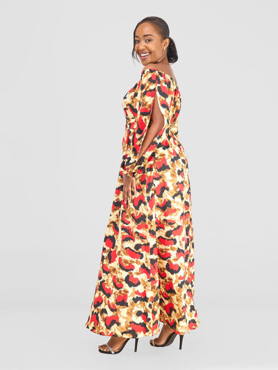 Vivo Yumi Off Shoulder Maxi Dress - Red / Black Print - Shopzetu