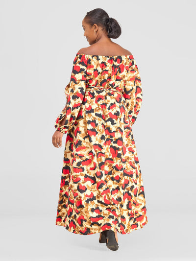 Vivo Yumi Off Shoulder Maxi Dress - Red / Black Print - Shopzetu