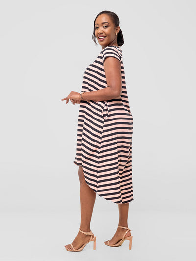 Jema High Low Tent Dress - Peach / Black Print