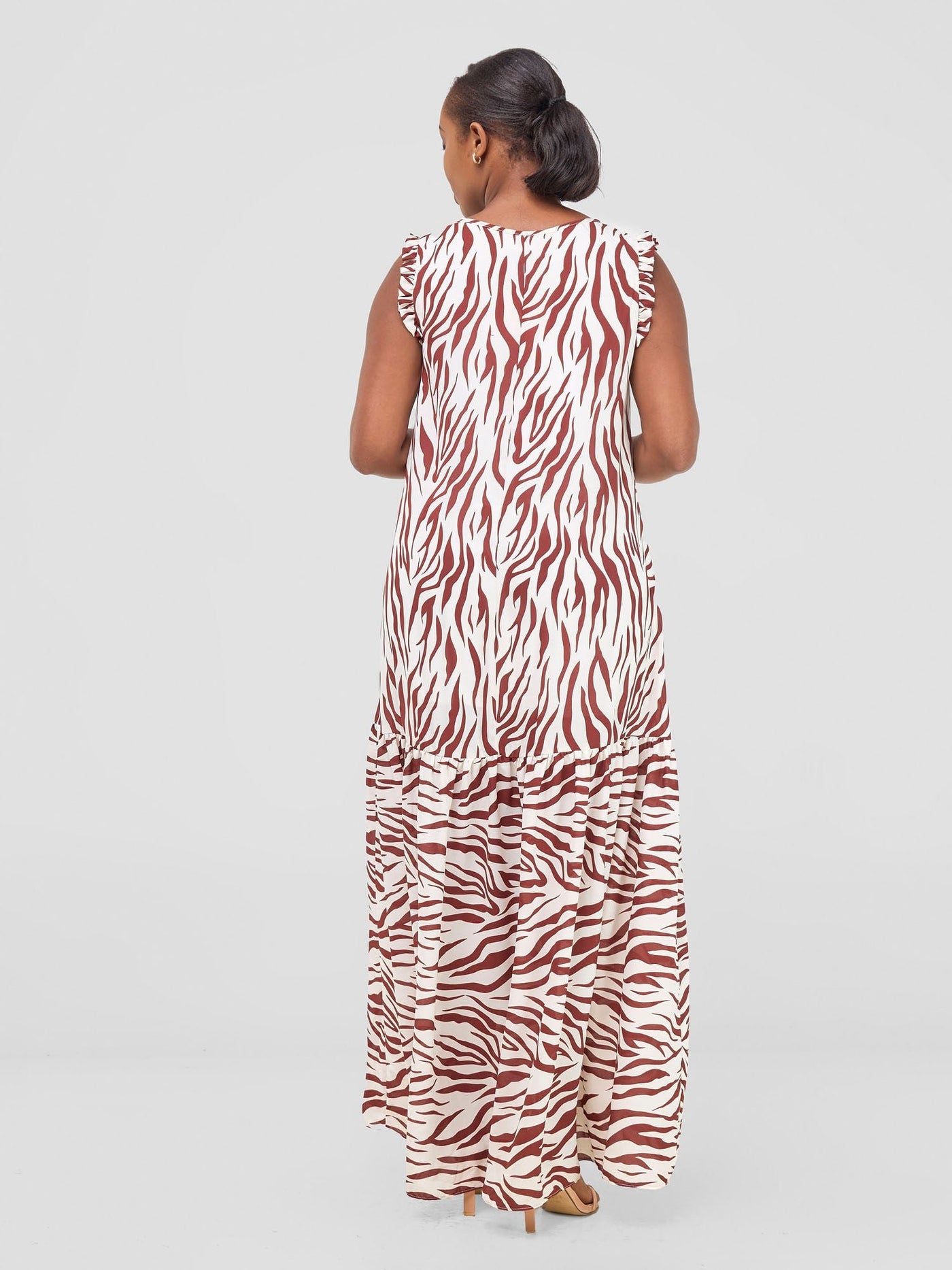 Vivo Ava Tent Flounce Maxi Dress - Maroon / White Print - Shopzetu