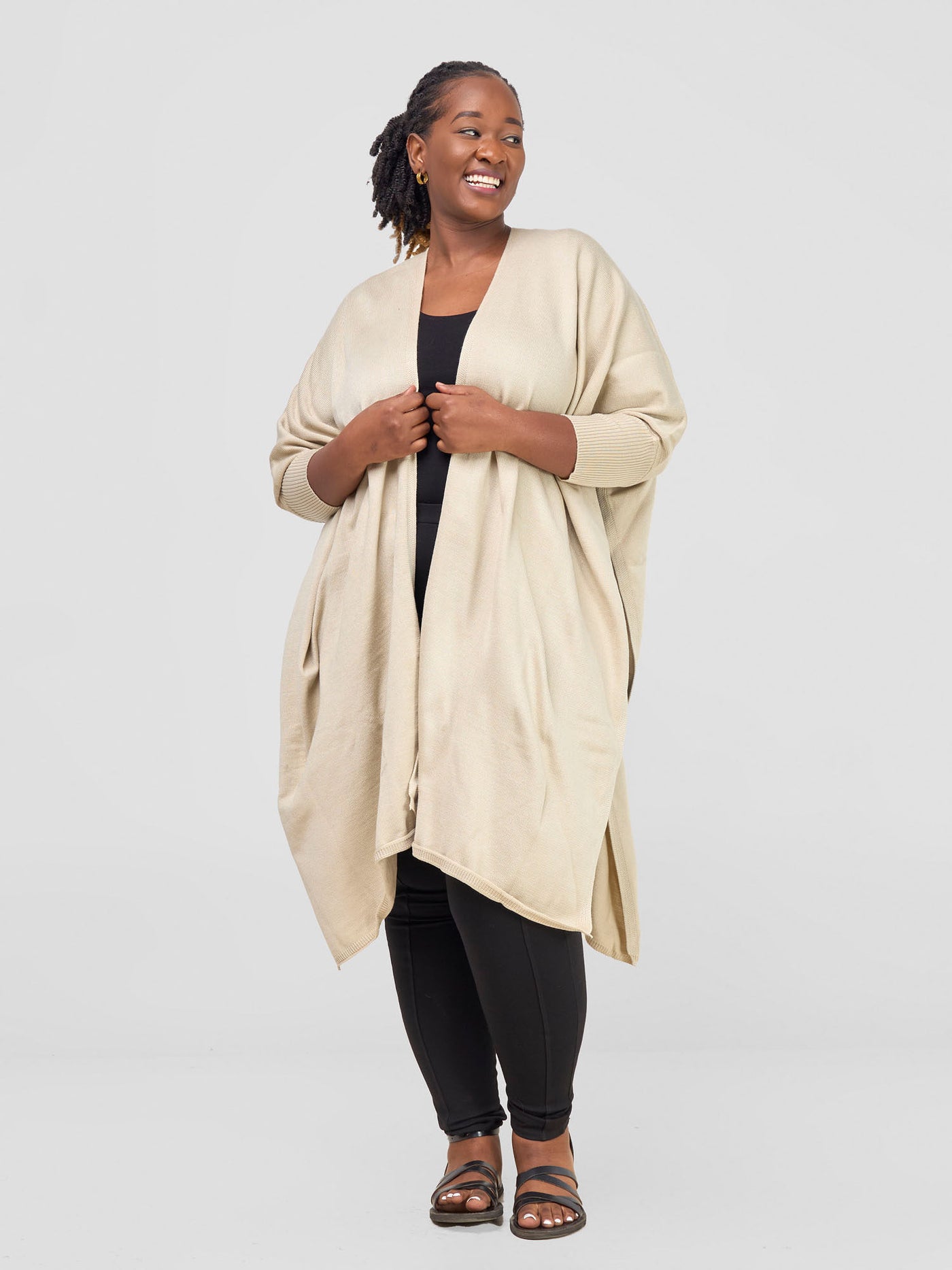 Cuffed Wrap Poncho - Ivory