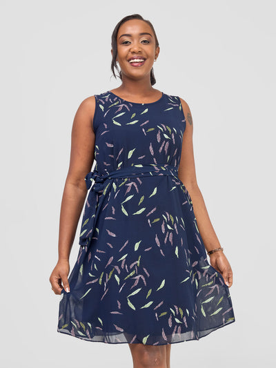 Vivo Basic Sleeveless Tent Dress - Purple / Green Print