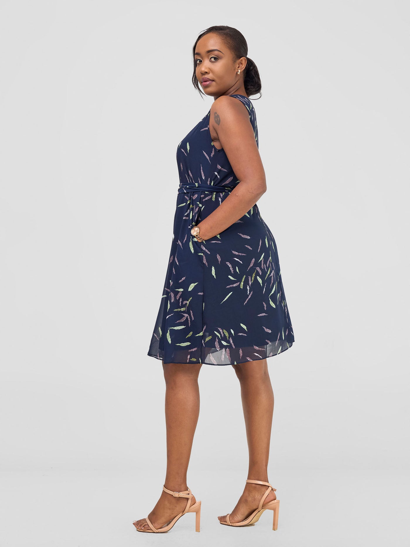 Vivo Basic Sleeveless Tent Dress - Purple / Green Print