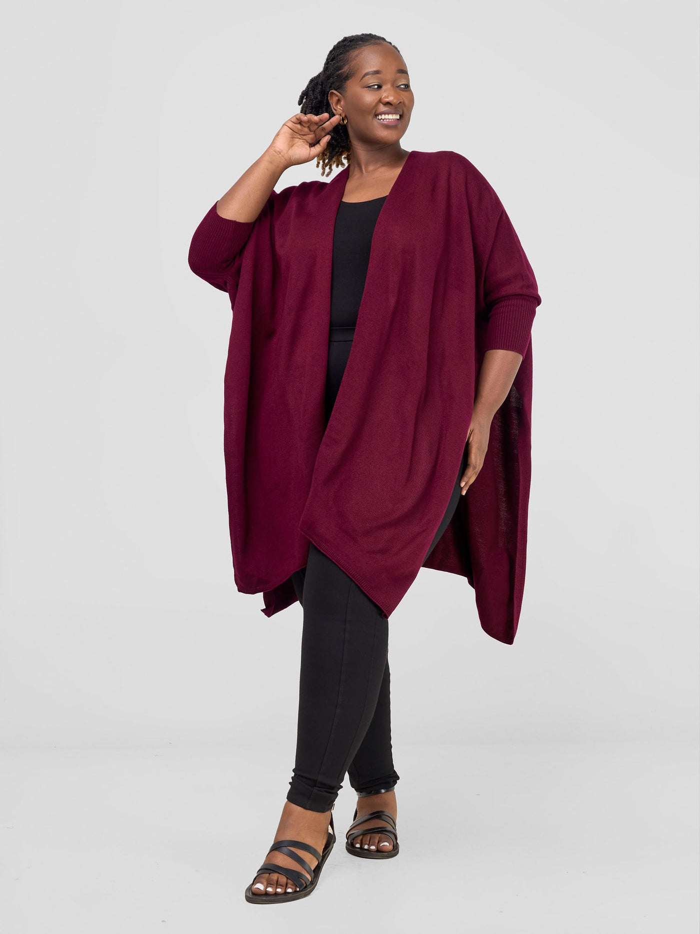 Cuffed Wrap Poncho - Maroon