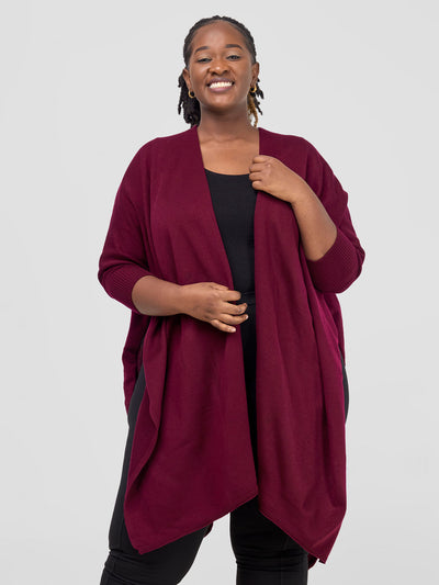 Cuffed Wrap Poncho - Maroon