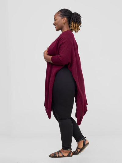 Cuffed Wrap Poncho - Maroon