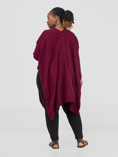 Cuffed Wrap Poncho - Maroon