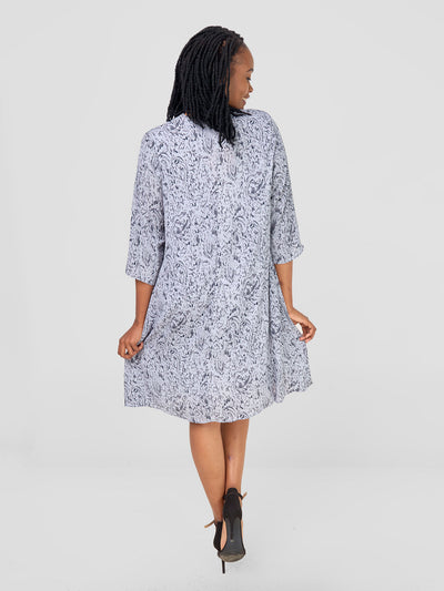 Vivo Pesi Notch Collar Tent Dress - Grey / Black Print