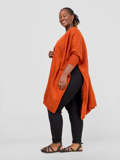 Cuffed Wrap Poncho - Burnt Orange