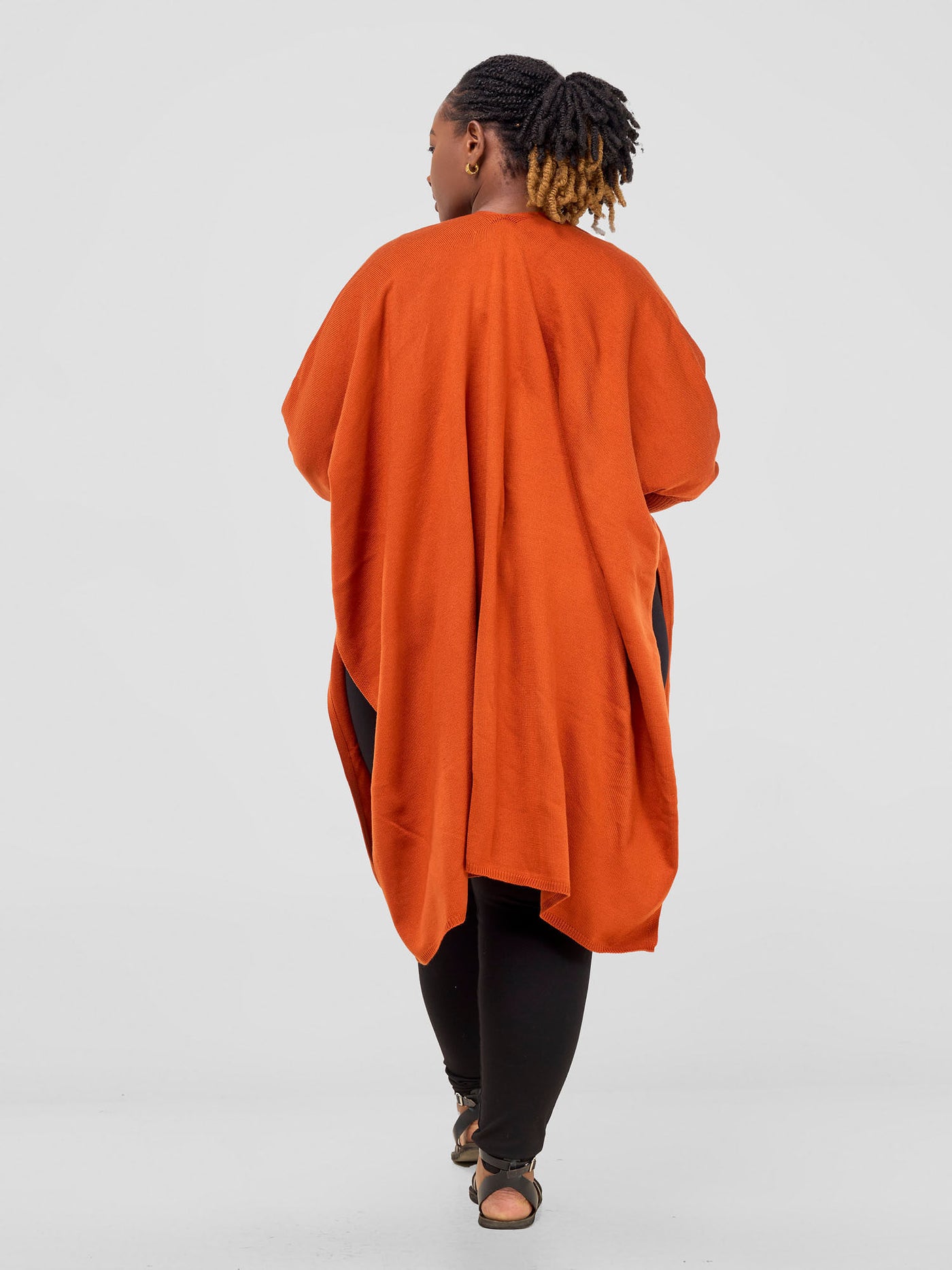 Cuffed Wrap Poncho - Burnt Orange