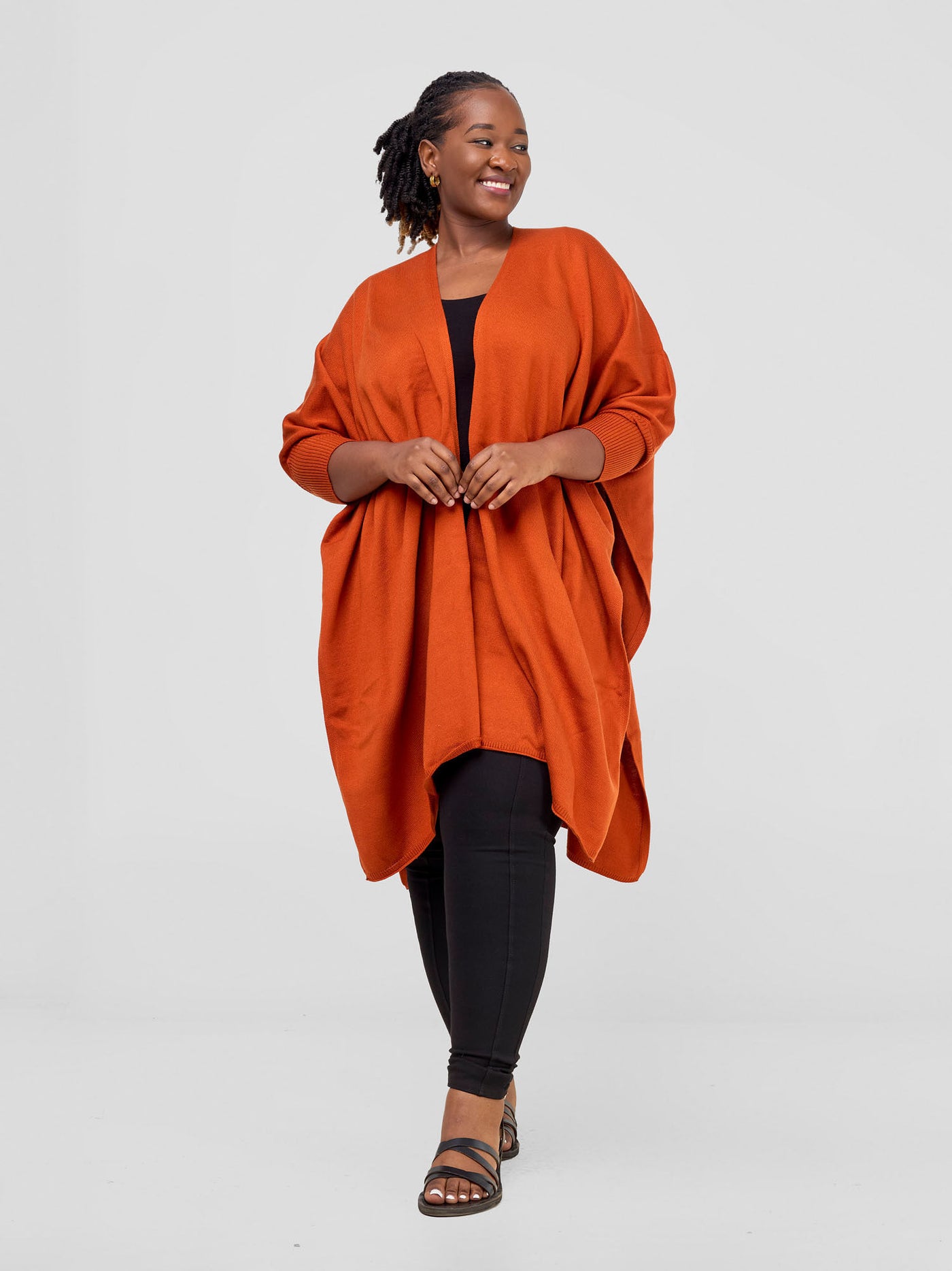 Cuffed Wrap Poncho - Burnt Orange