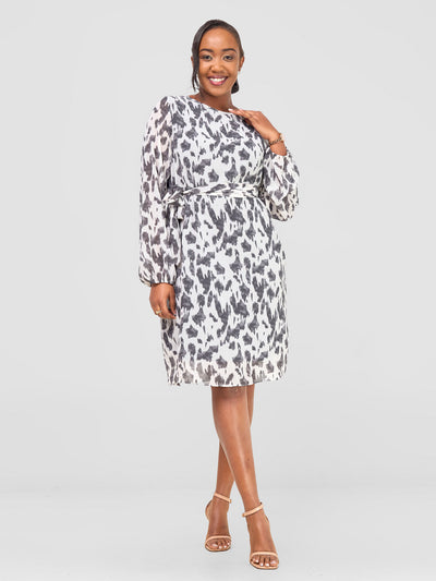 Vivo Zawadi Shift Dress - White / Grey Print - Shopzetu