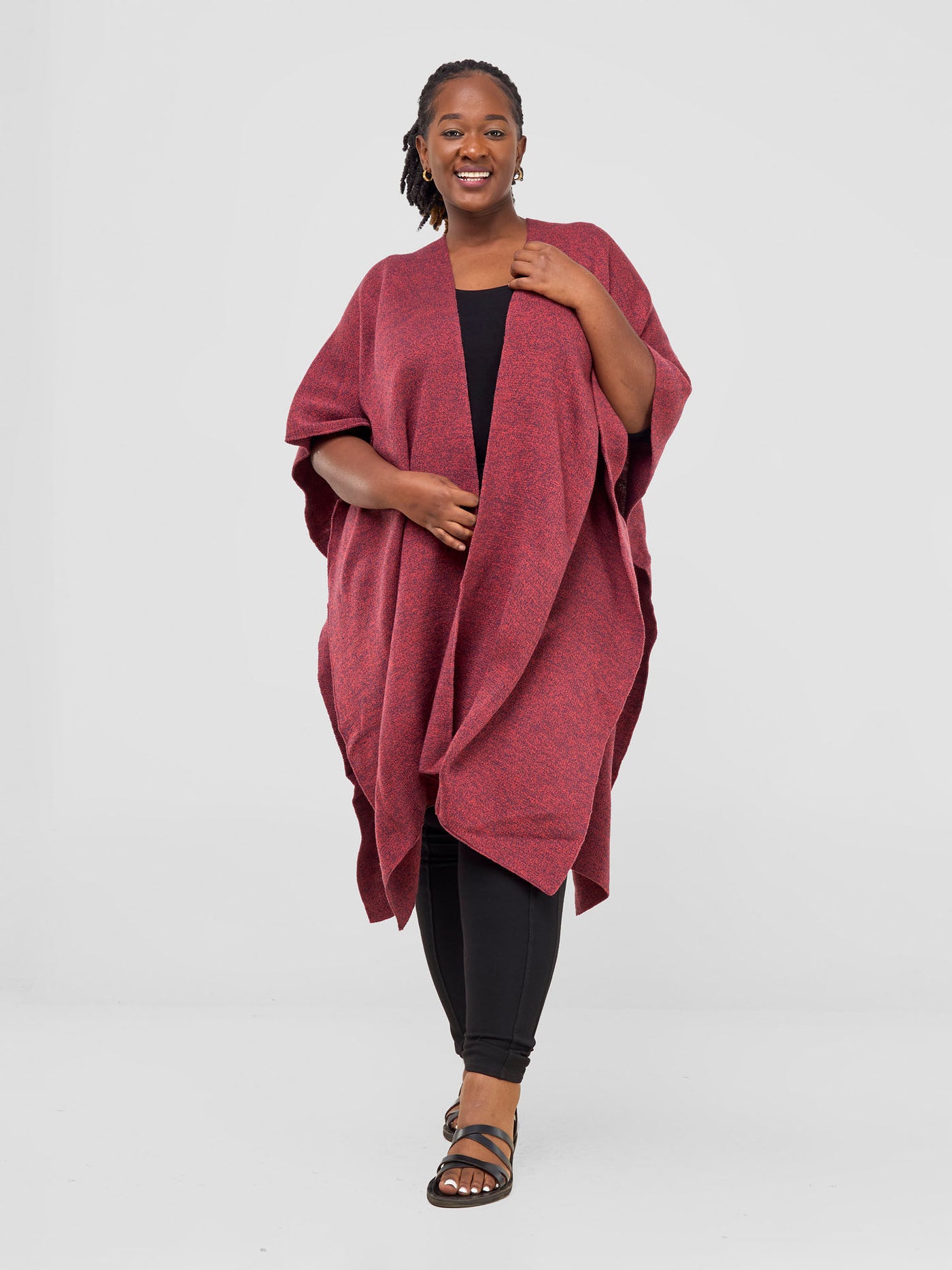 Vivo Basic Double Layered Wrap Poncho (Without Fringe) - Coral / Grey - Shopzetu