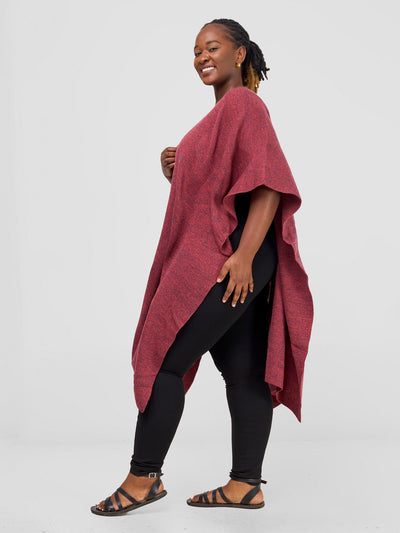 Vivo Basic Double Layered Wrap Poncho (Without Fringe) - Coral / Grey - Shopzetu