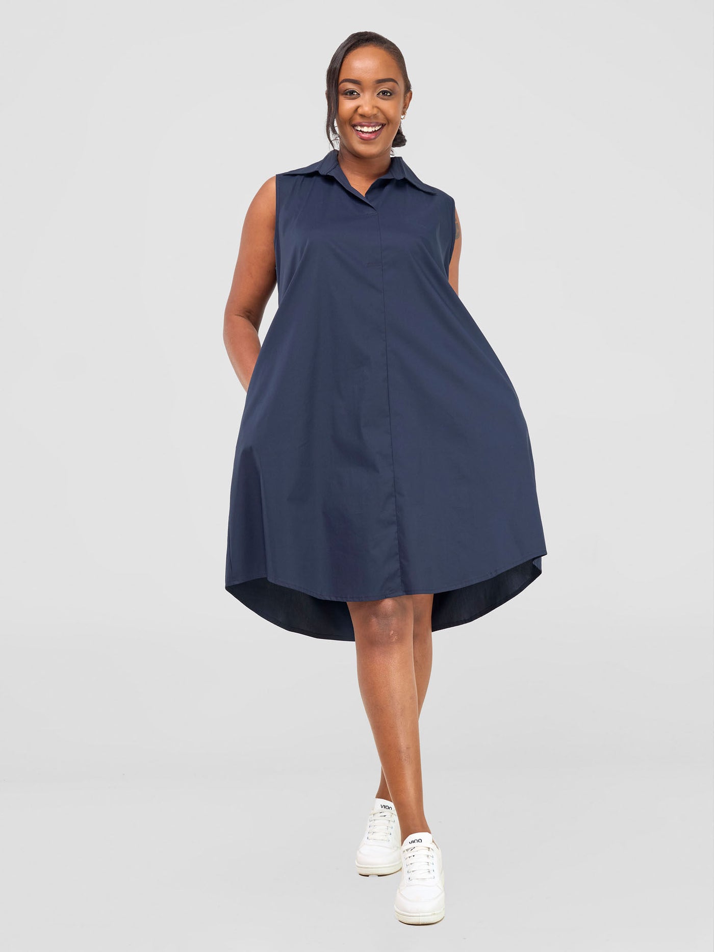 Kaya Sleeveless Tent Shirt Dress - Navy Blue