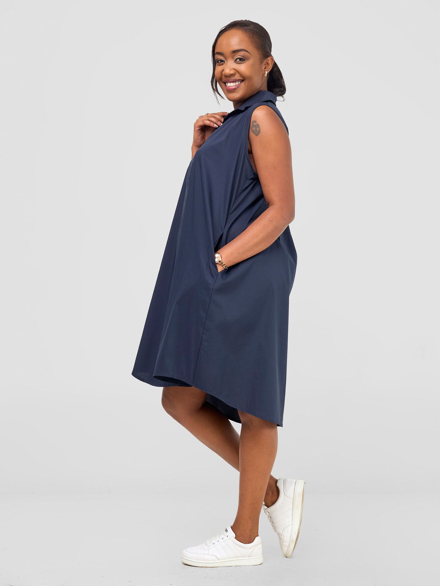 Kaya Sleeveless Tent Shirt Dress - Navy Blue