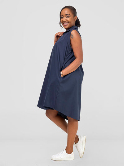 Kaya Sleeveless Tent Shirt Dress - Navy Blue