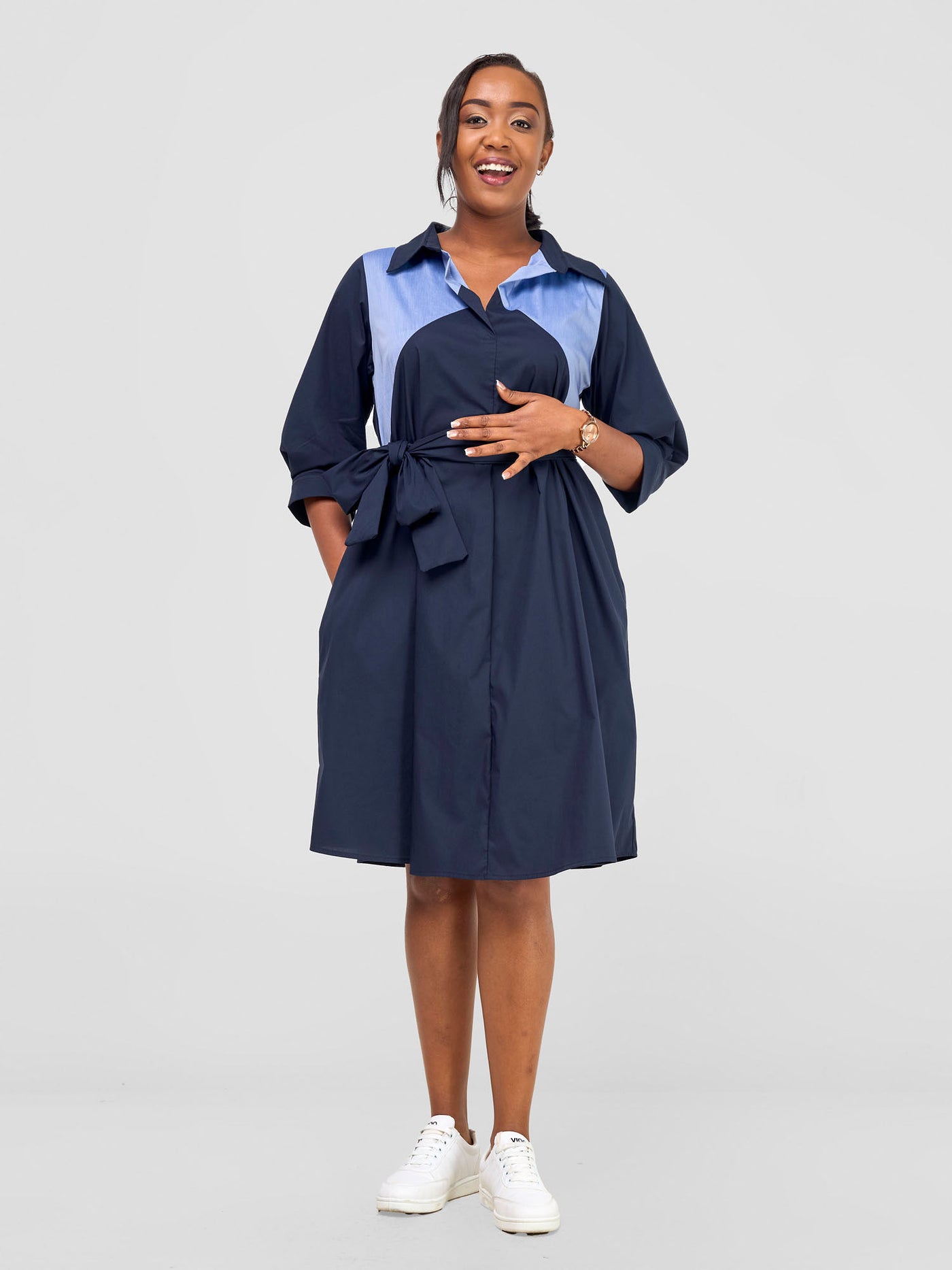 Lira Front Panelled Shirt Dress - Navy / Blue