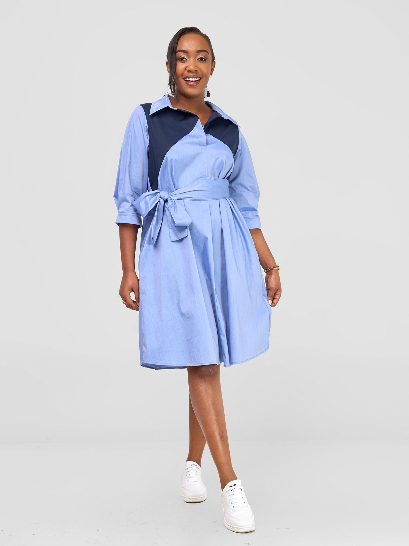 Lira Front Panelled Shirt Dress - Blue / Navy