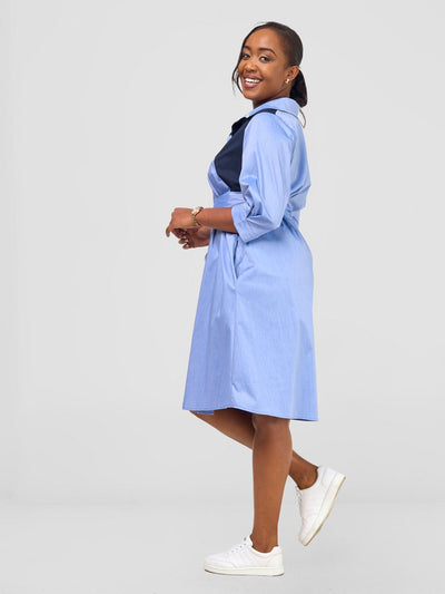 Lira Front Panelled Shirt Dress - Blue / Navy