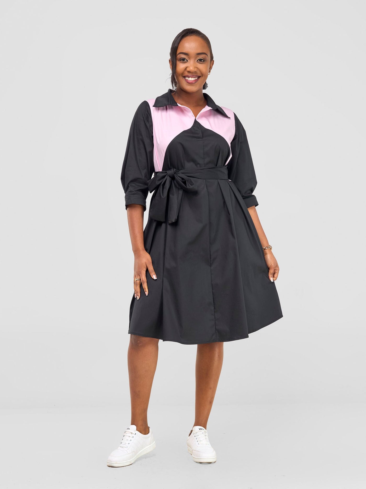 Lira Front Panelled Shirt Dress - Black / Pink