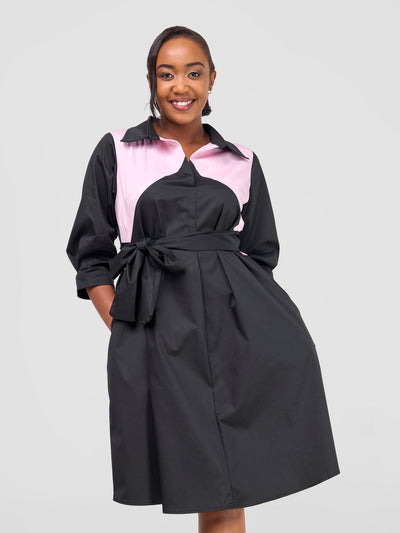 Lira Front Panelled Shirt Dress - Black / Pink