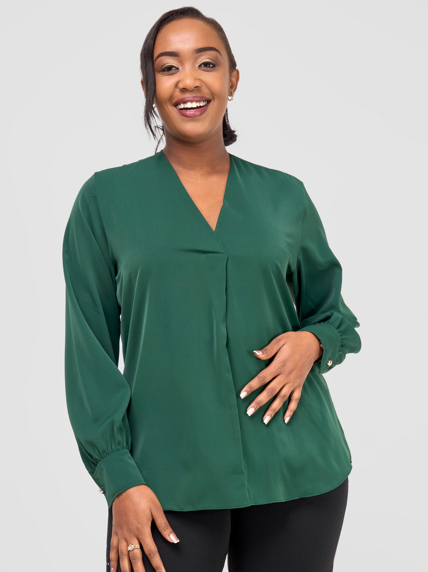 Vivo Ajani V-Neck Top - Dark Green