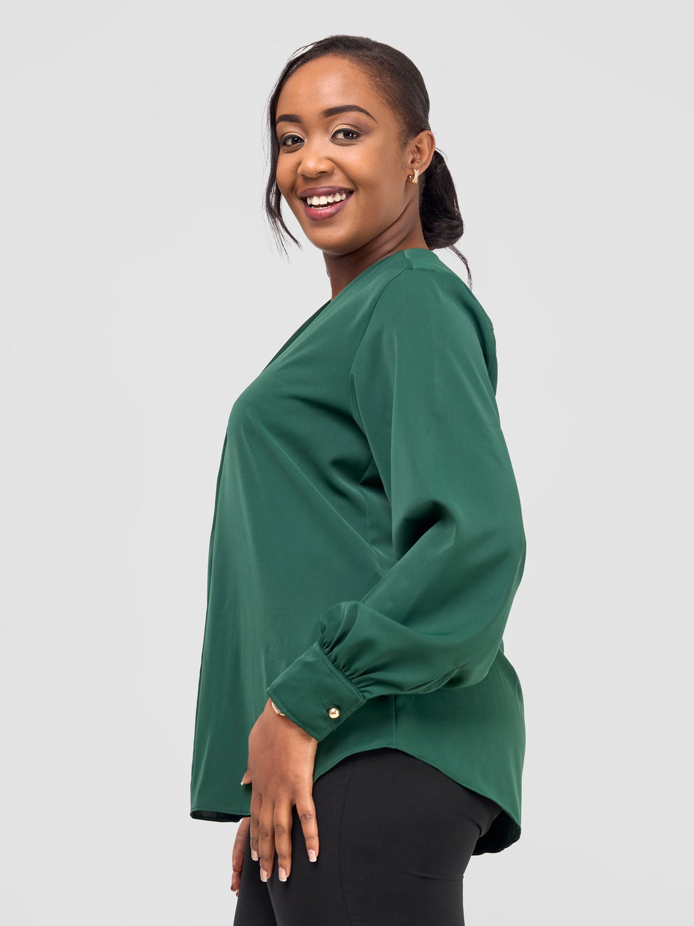 Vivo Ajani V-Neck Top - Dark Green