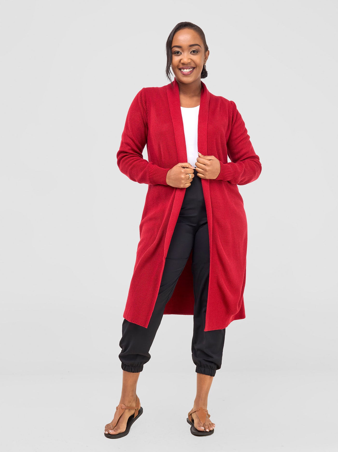 Vivo Long Sleeve Midi Waterfall - Cherry - Shopzetu