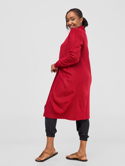 Vivo Long Sleeve Midi Waterfall - Cherry - Shopzetu