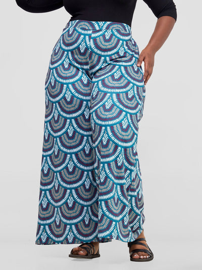 Nkasi Wide Leg Pants - Teal / Burgundy Kasi Print