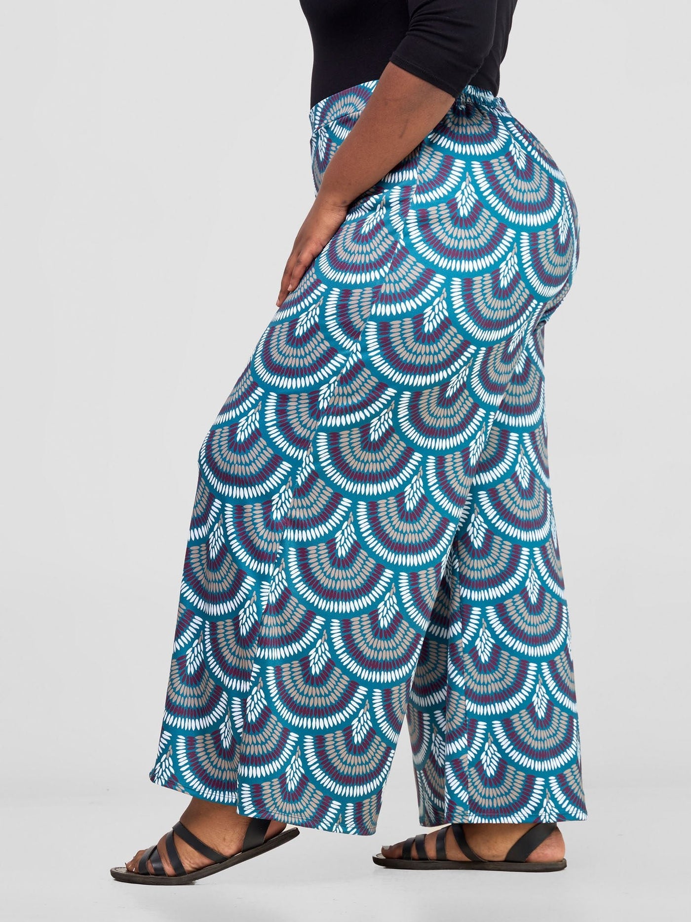 Nkasi Wide Leg Pants - Teal / Burgundy Kasi Print