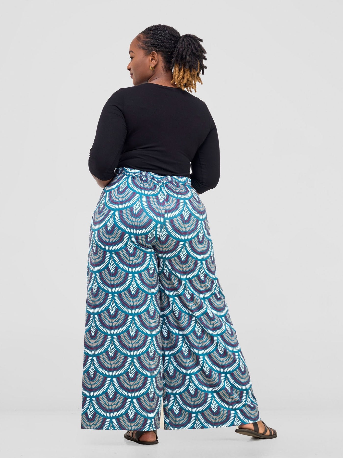 Nkasi Wide Leg Pants - Teal / Burgundy Kasi Print