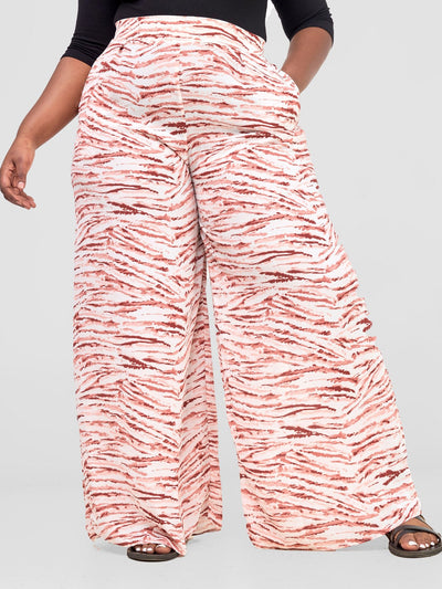 Vivo Basic Crepe Pants - Peach / White Print - Shopzetu