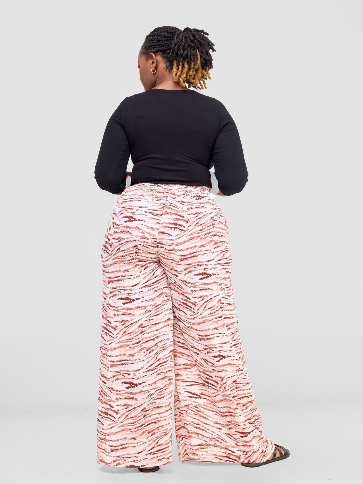 Vivo Basic Crepe Pants - Peach / White Print - Shopzetu