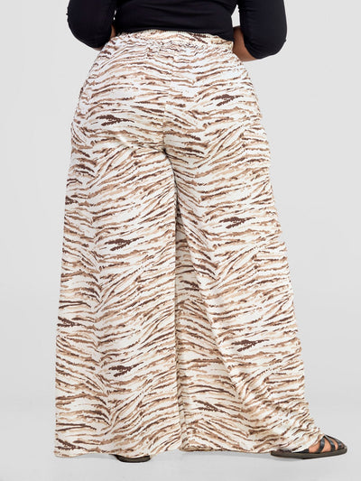 Vivo Basic Crepe Pants - Brown / White Print - Shopzetu