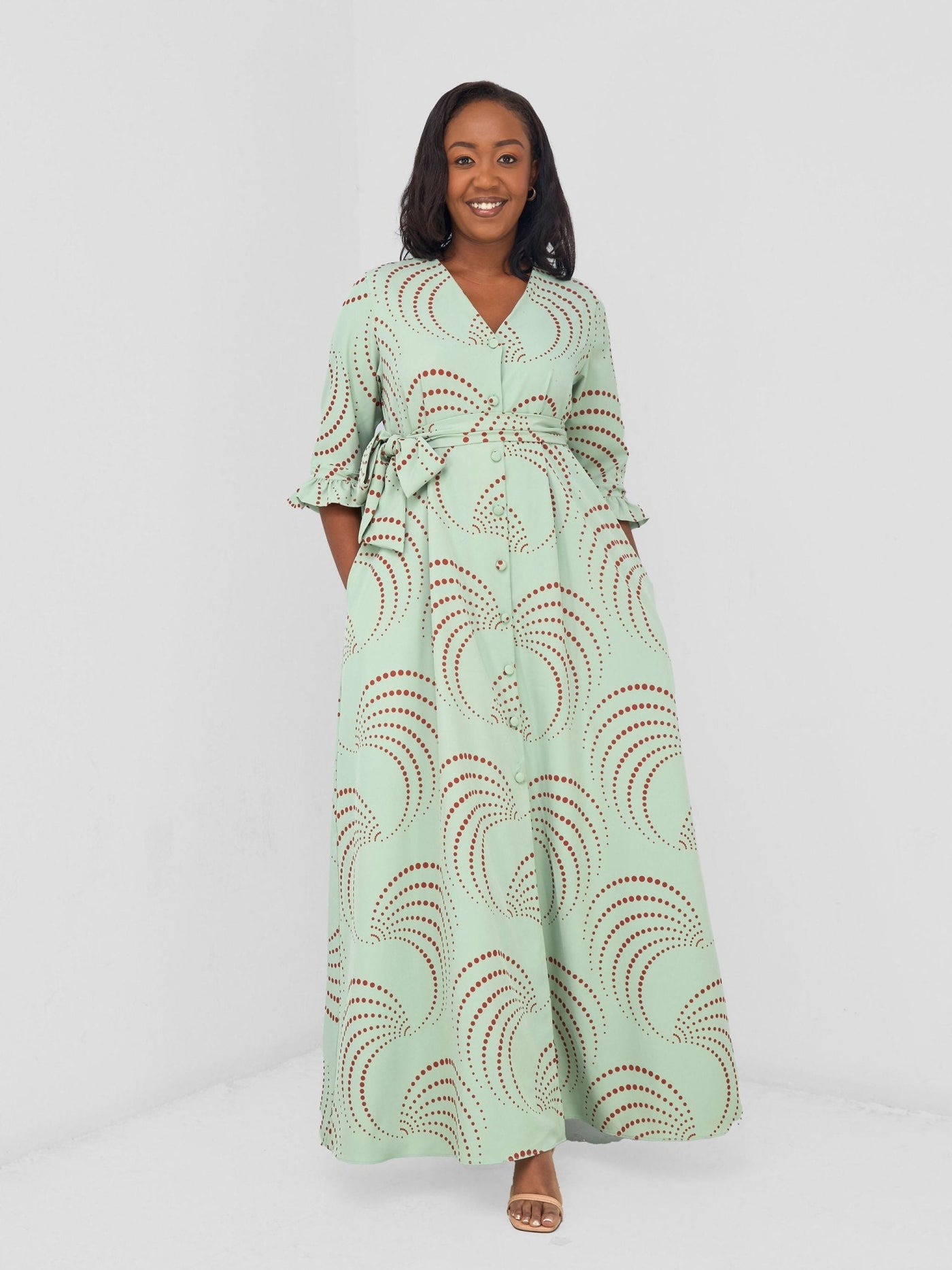 Vivo Nasinka Maxi Shirt Dress - Olive / Rust Sinka Print - Shopzetu