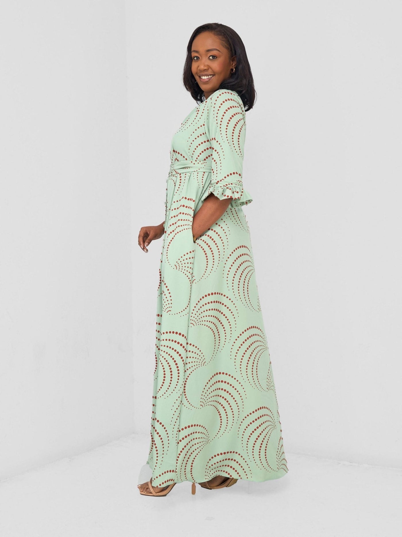 Vivo Nasinka Maxi Shirt Dress - Olive / Rust Sinka Print - Shopzetu