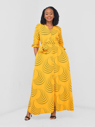 Vivo Nasinka Maxi Shirt Dress - Mustard / Green Sinka Print - Shopzetu