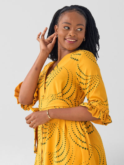 Vivo Nasinka Maxi Shirt Dress - Mustard / Green Sinka Print - Shopzetu