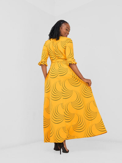 Vivo Nasinka Maxi Shirt Dress - Mustard / Green Sinka Print - Shopzetu