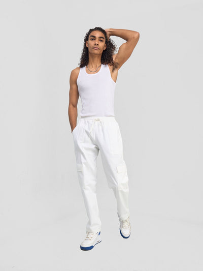 Zoya Banda Men's Cargo Pants - White - Shopzetu