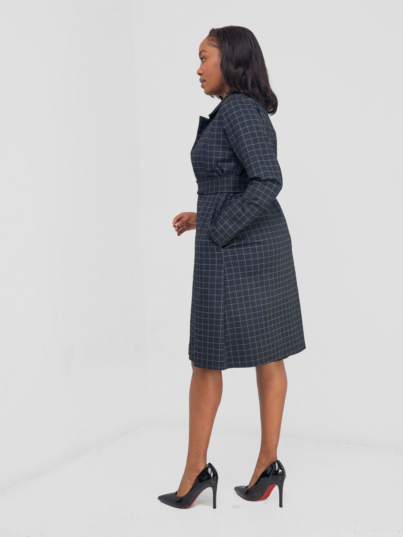 Vivo Paji Trench Coat - Navy Checkered Print - Shopzetu