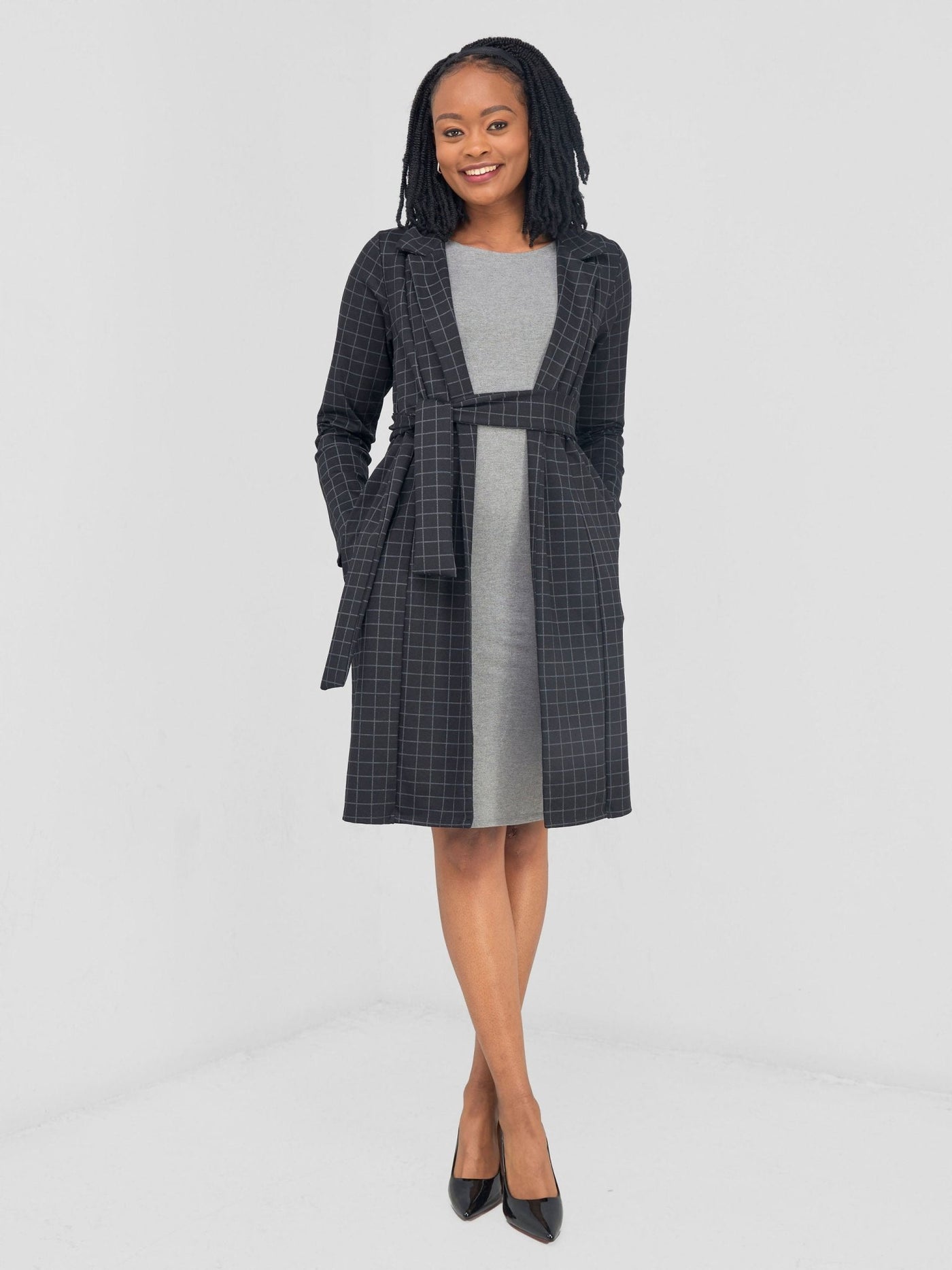 Vivo Paji Trench Coat - Black Checkered Print - Shopzetu