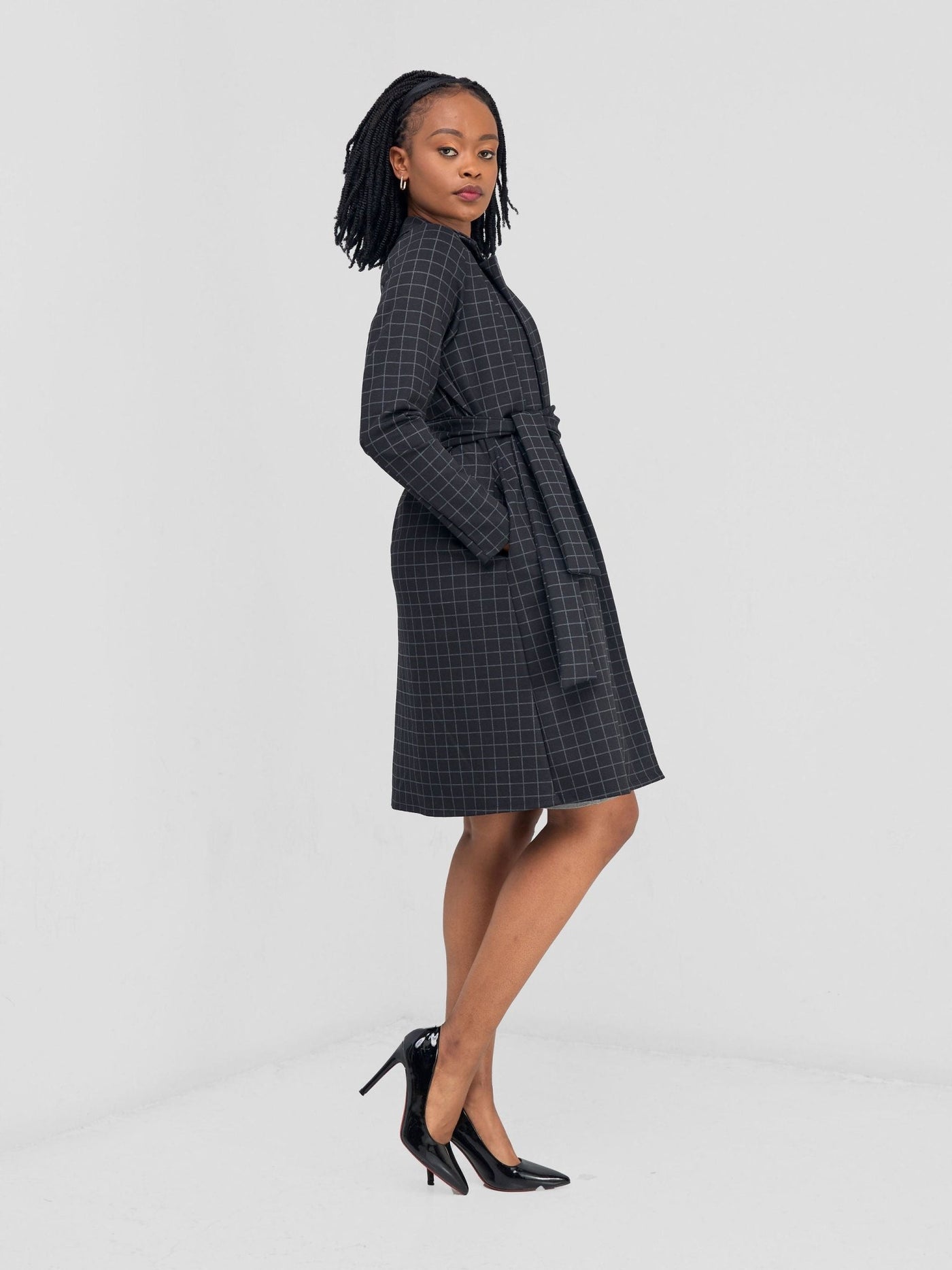 Vivo Paji Trench Coat - Black Checkered Print - Shopzetu