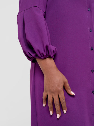 Vivo Imali Bishop Sleeve High Low Knee Length Dress - Dark Purple